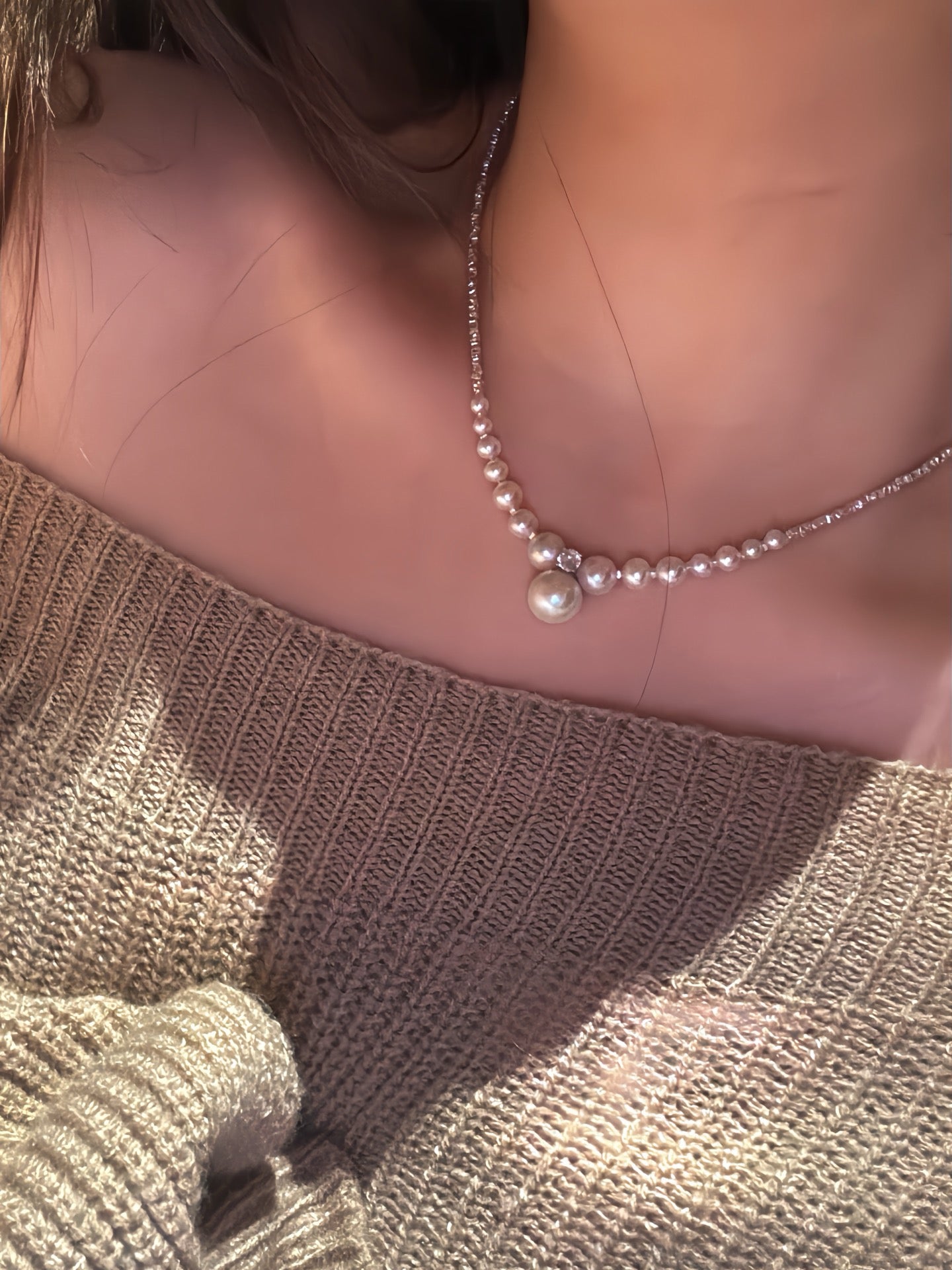 High quality aurora white color freshwater pearls necklace