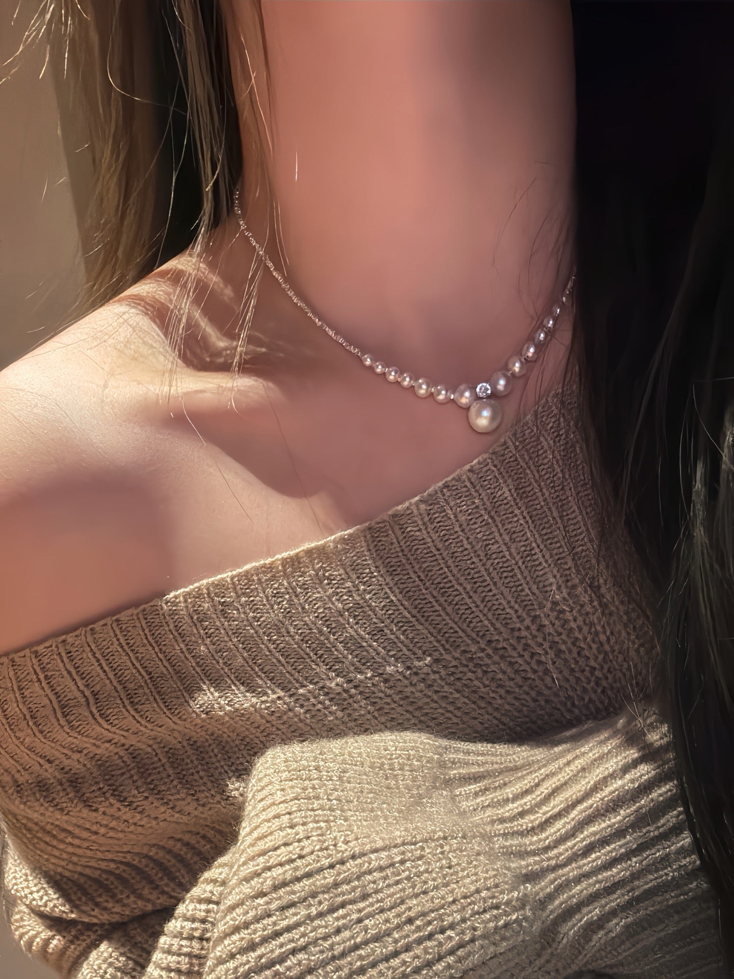 High quality aurora white color freshwater pearls necklace