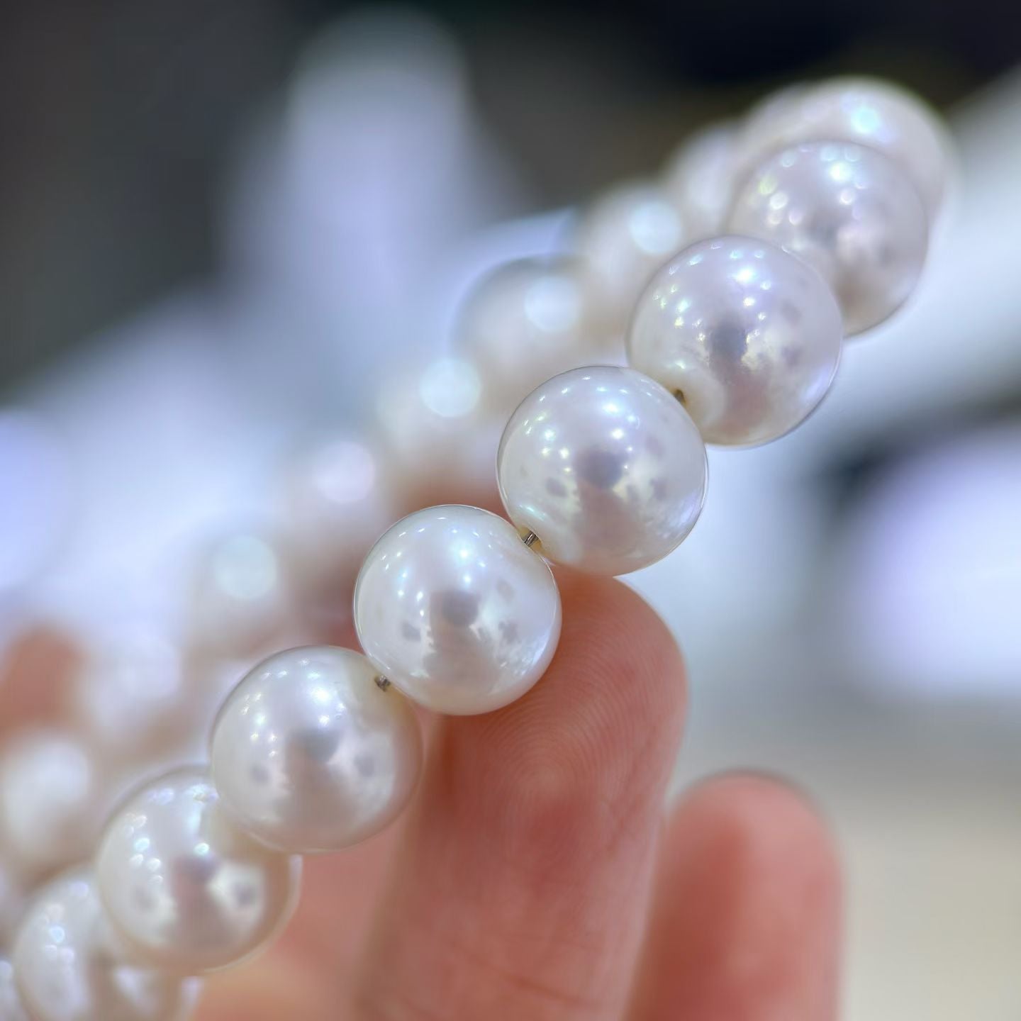 Top quality aurora white color Edison pearls necklace