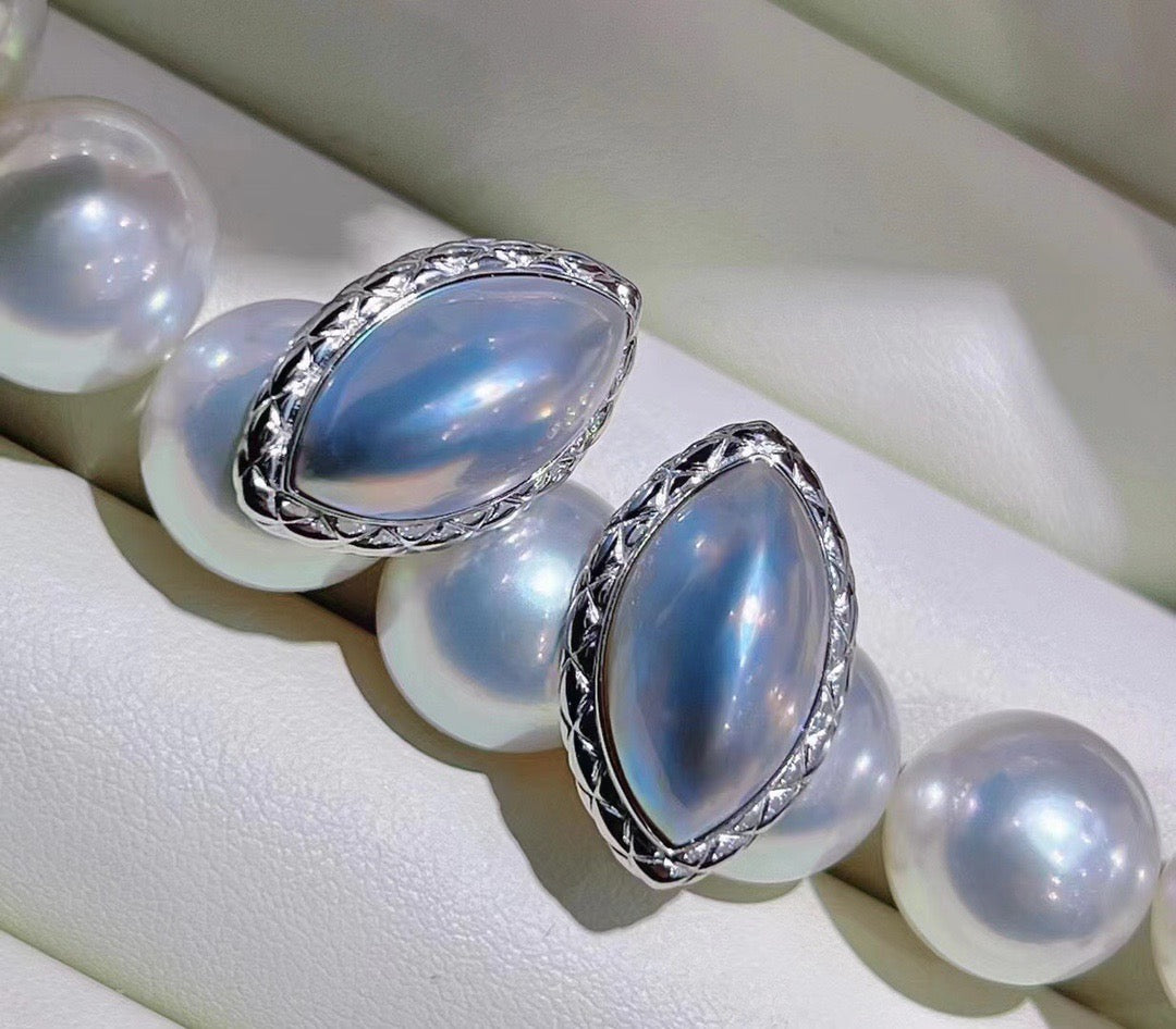 High quality sky blue Japan seawater Mabe pearls earrings studs