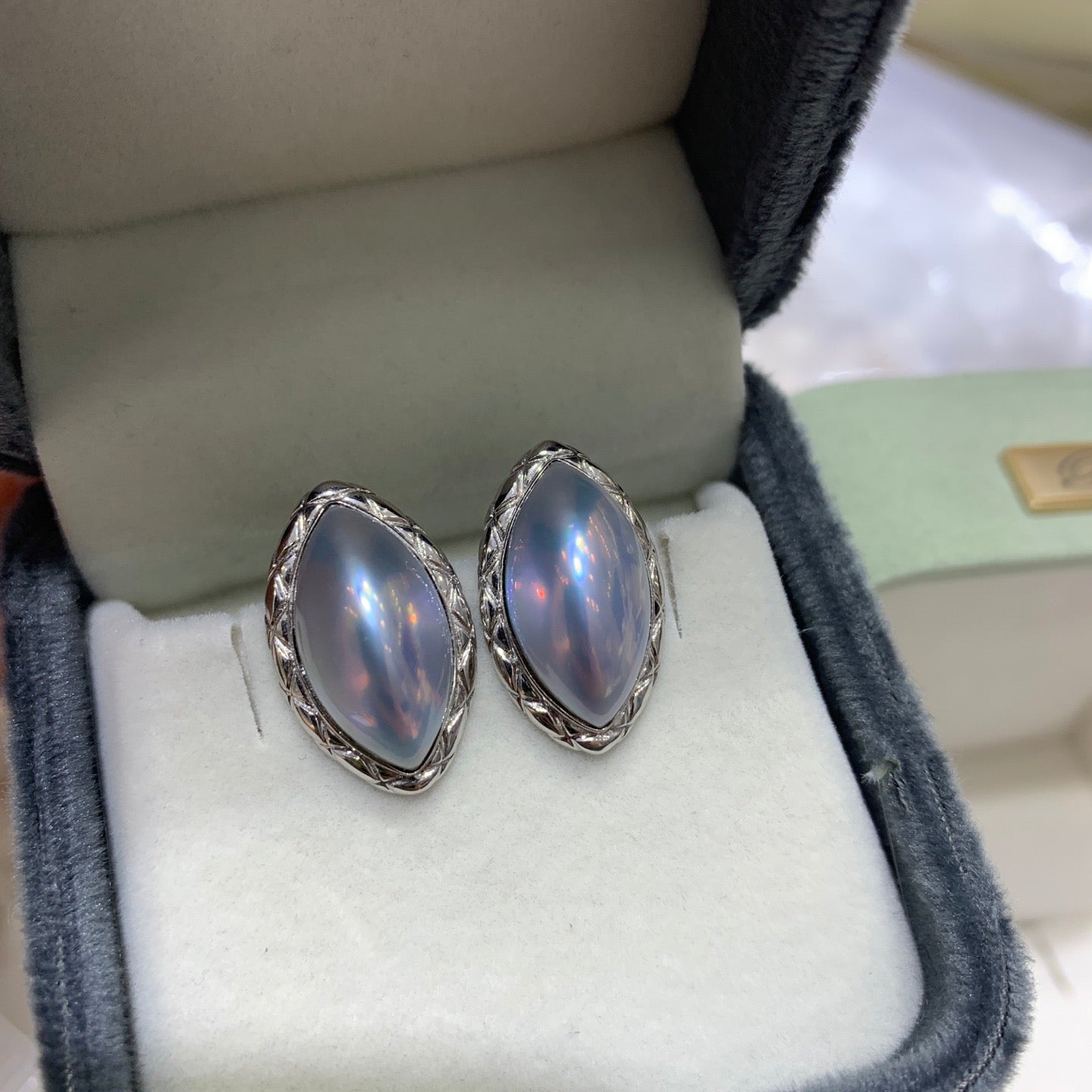High quality sky blue Japan seawater Mabe pearls earrings studs