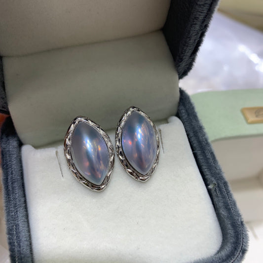 High quality sky blue Japan seawater Mabe pearls earrings studs