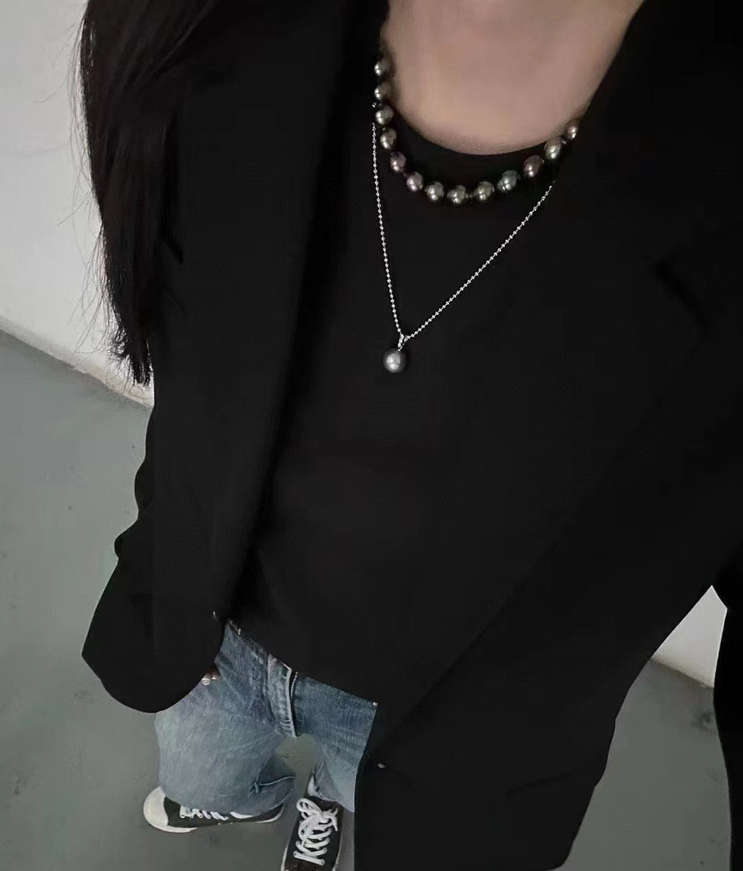 High quality black color Tahitian pearl pendant