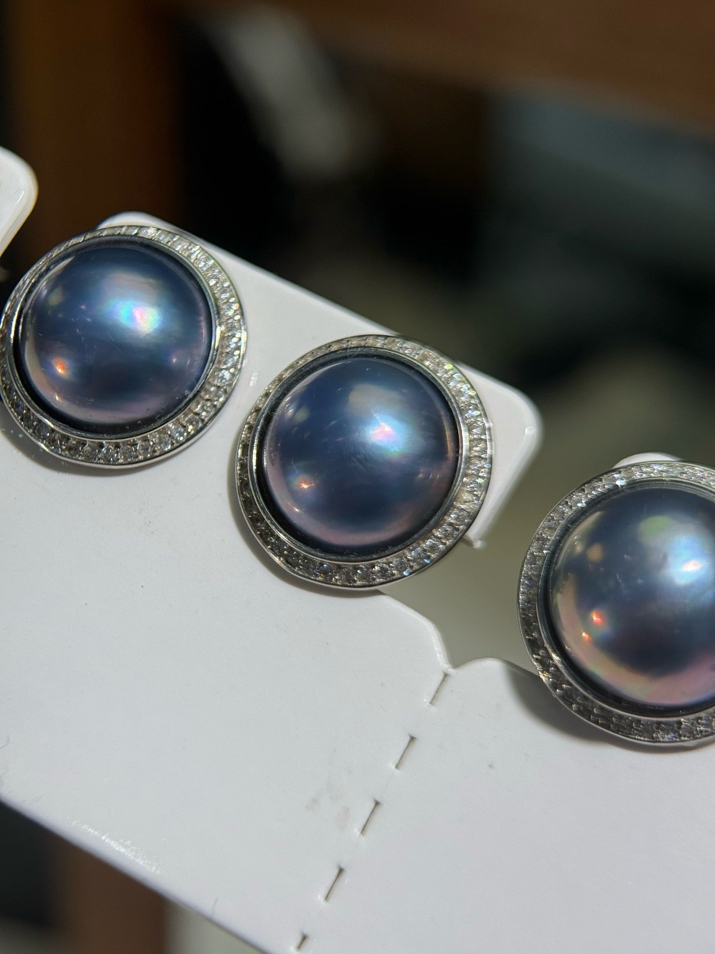 High quality sky blue color seawater Mabe pearls earrings