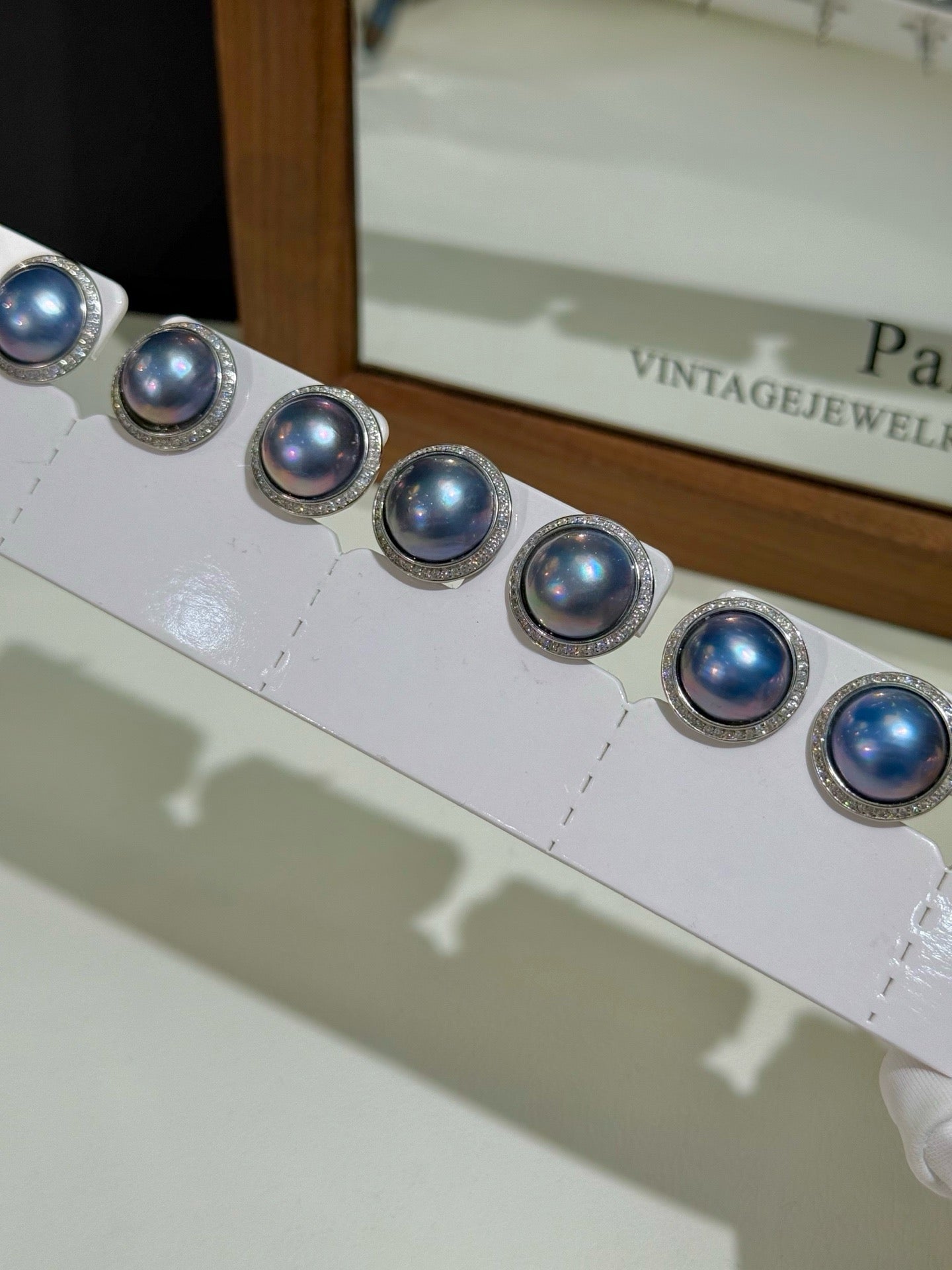 High quality sky blue color seawater Mabe pearls earrings