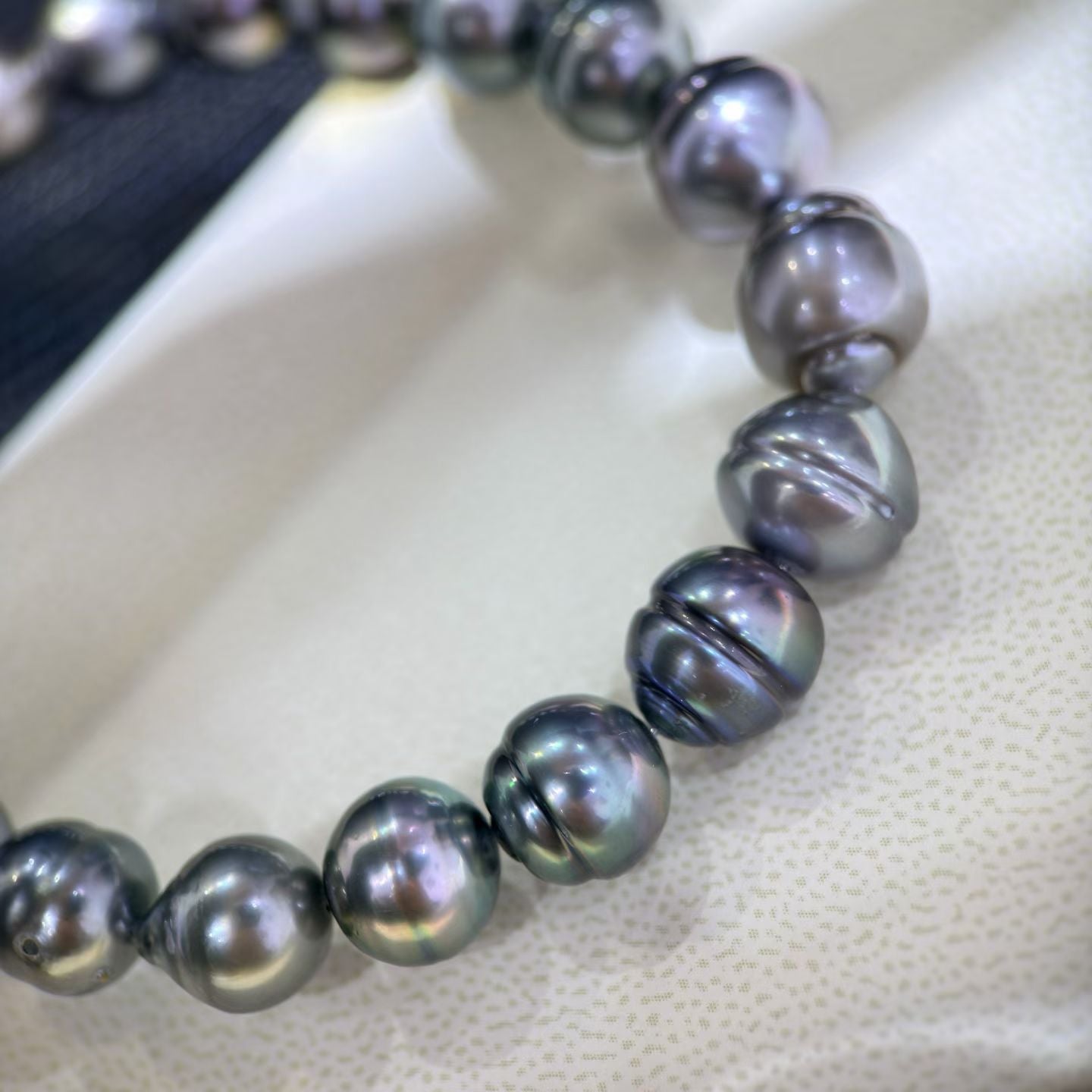 High quality aurora black color thread baroque Tahitian pearls necklace