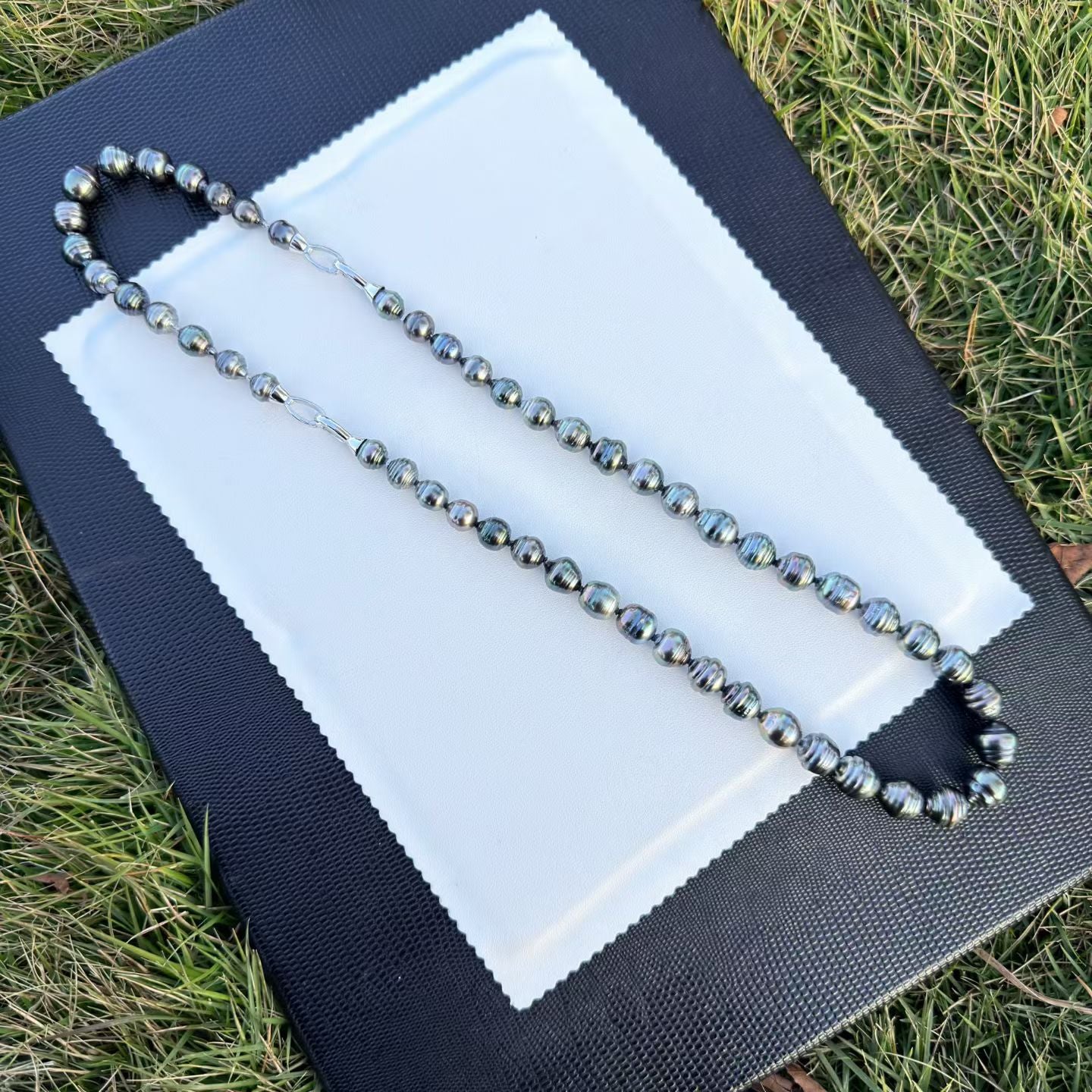 High quality black color thread Tahitian baroque pearls necklace & bracelet a set