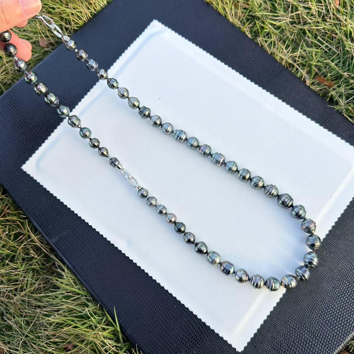 High quality black color thread Tahitian baroque pearls necklace & bracelet a set