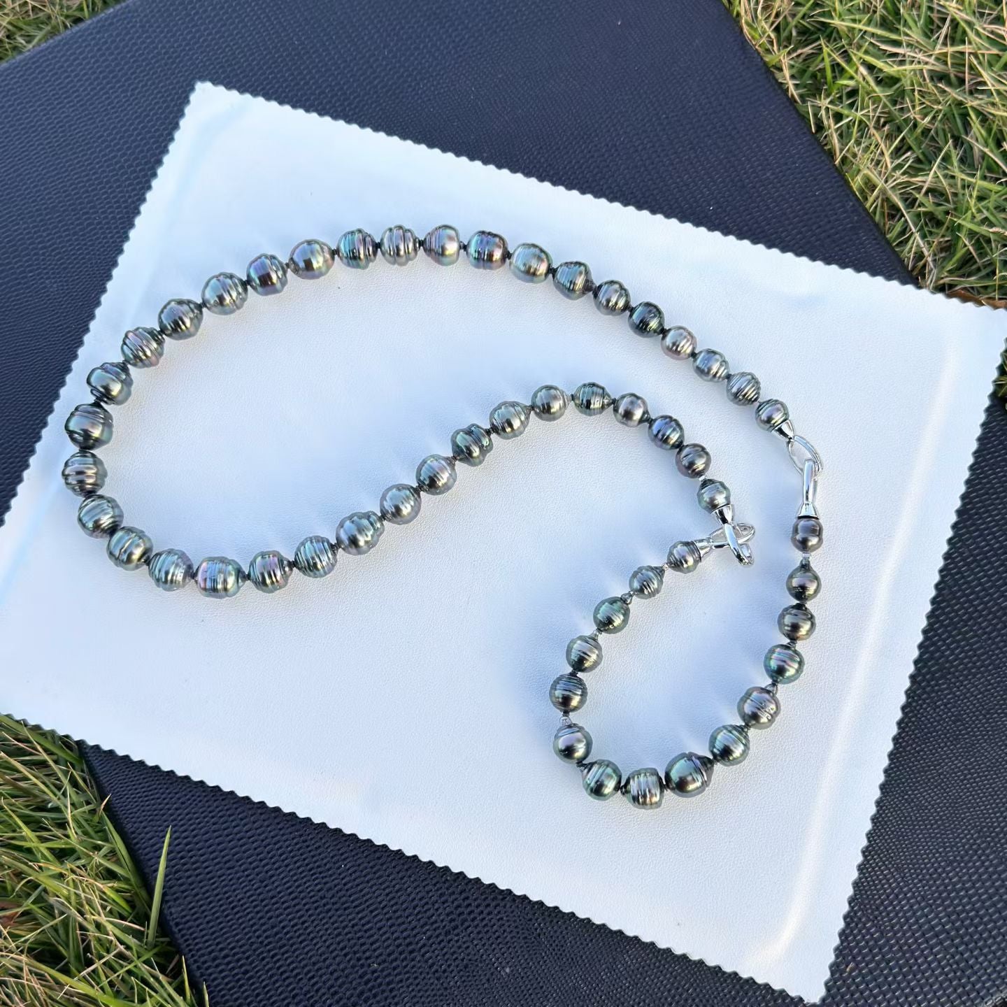 High quality black color thread Tahitian baroque pearls necklace & bracelet a set