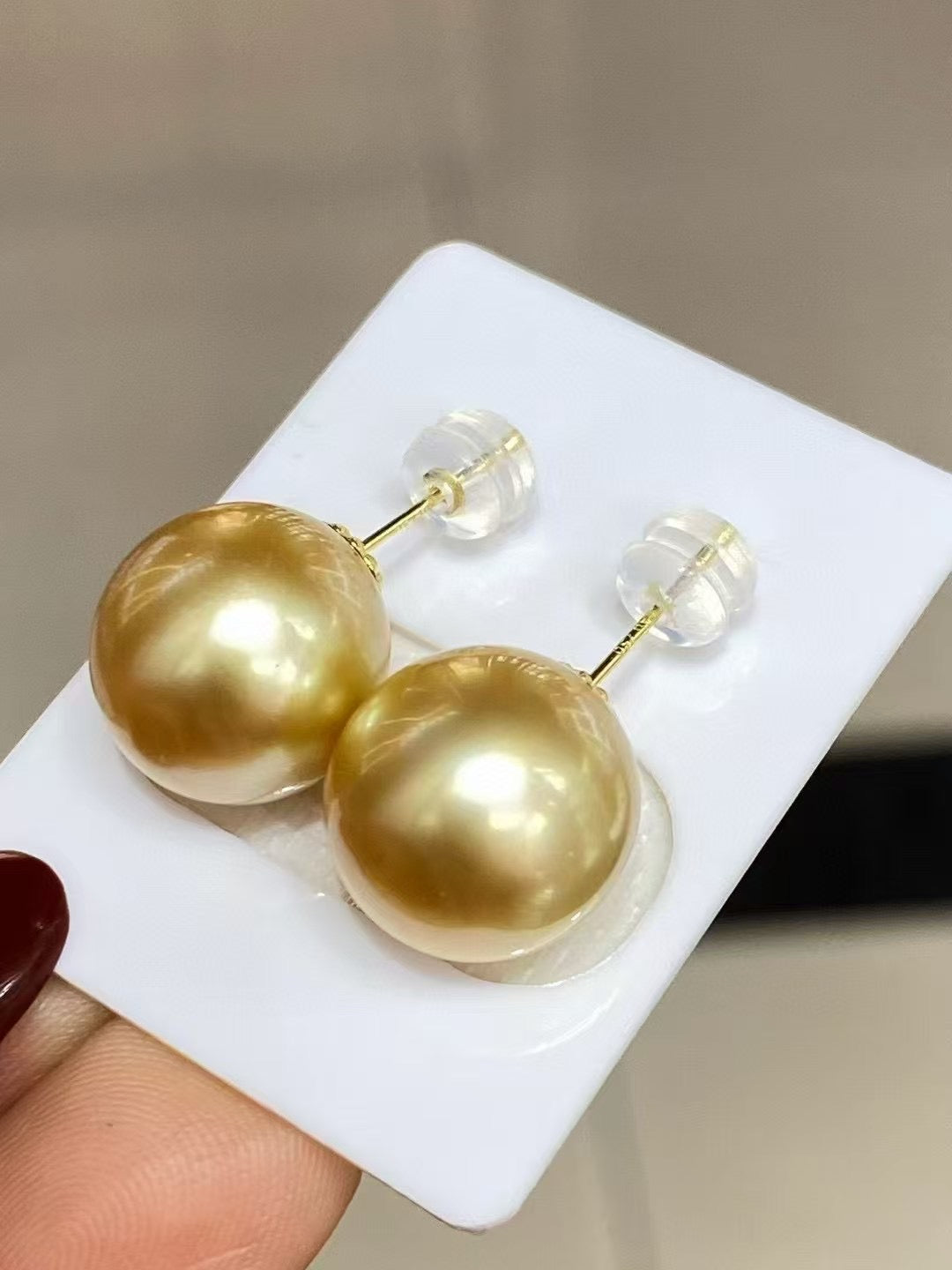 High quality deep gold color Golden southsea pearls earrings studs