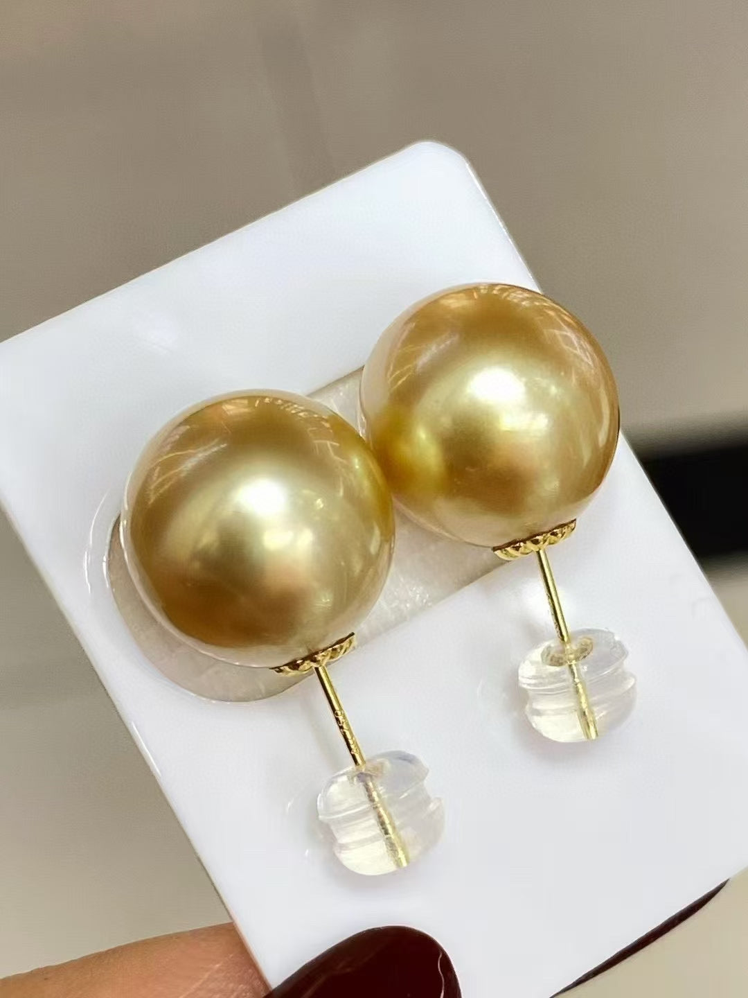 High quality deep gold color Golden southsea pearls earrings studs