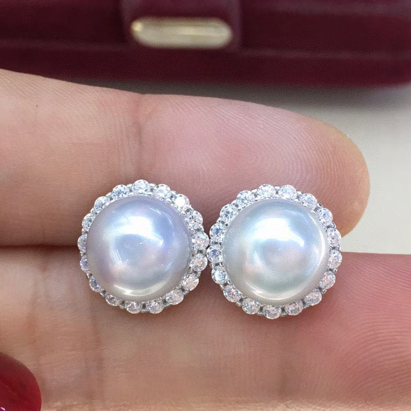 High quality aurora white color color Edison pearls earrings