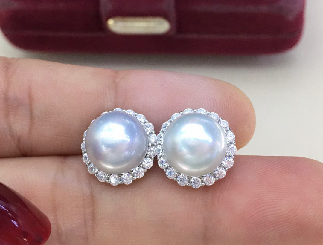 High quality aurora white color color Edison pearls earrings