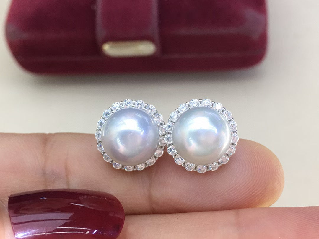 High quality aurora white color color Edison pearls earrings