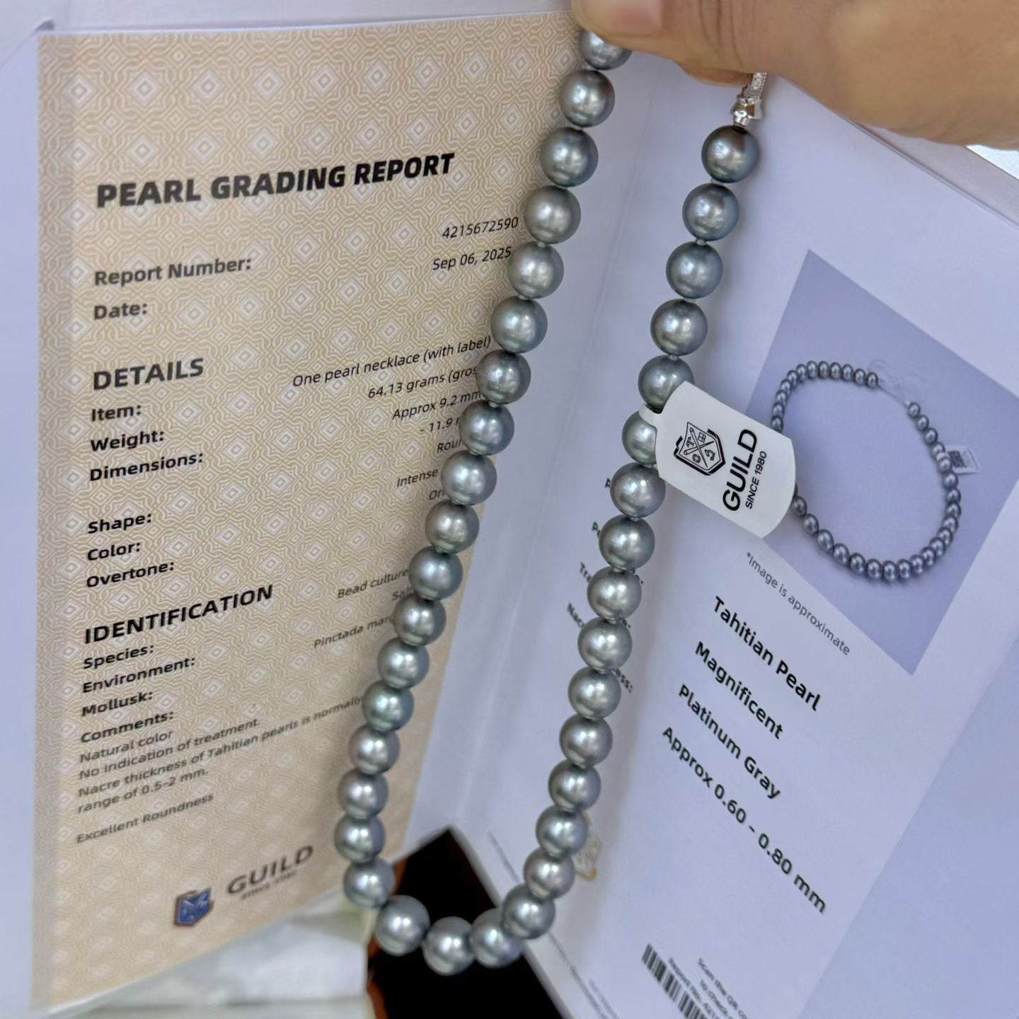 High quality aurora platinum grey color Tahitian pearls necklace