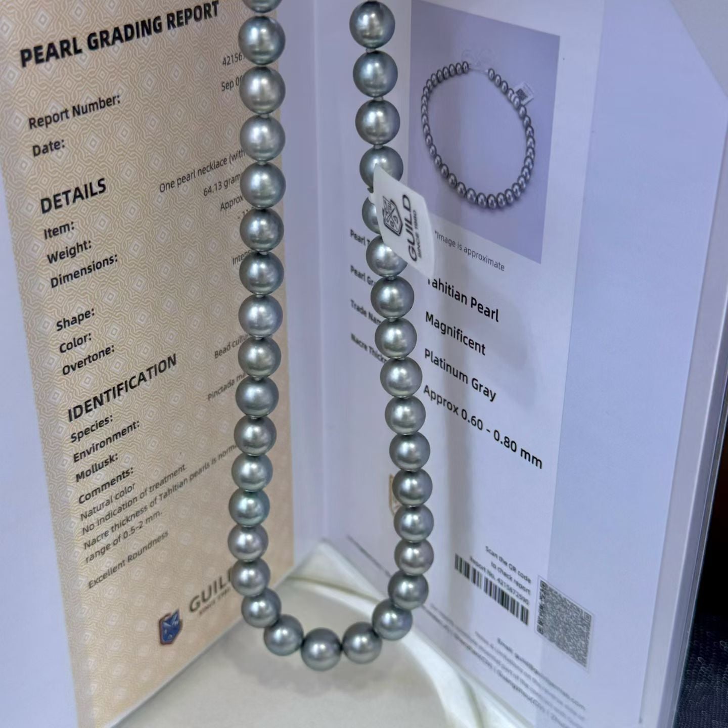 High quality aurora platinum grey color Tahitian pearls necklace