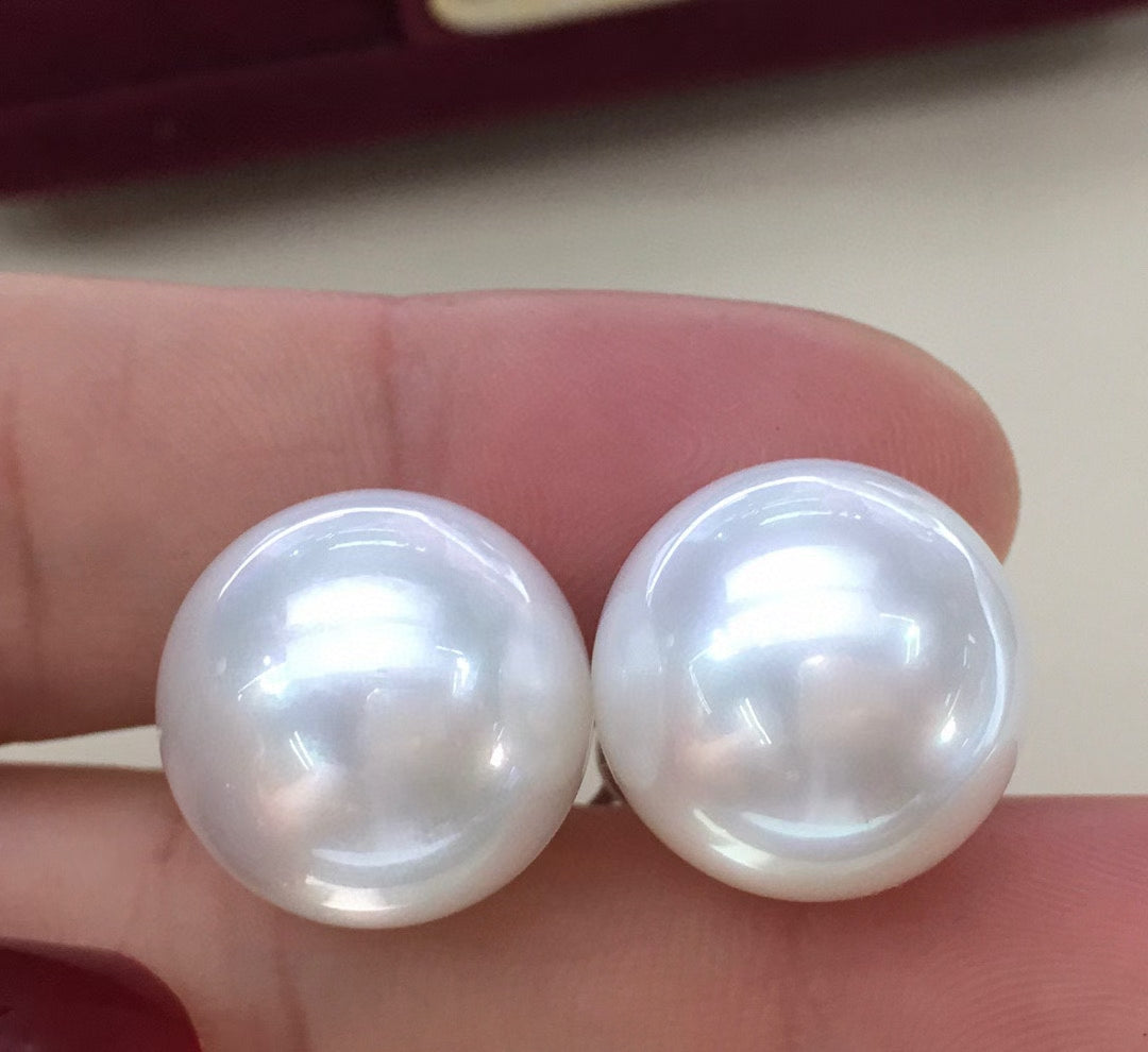 Top quality aurora white color Australia Southsea pearls earrings