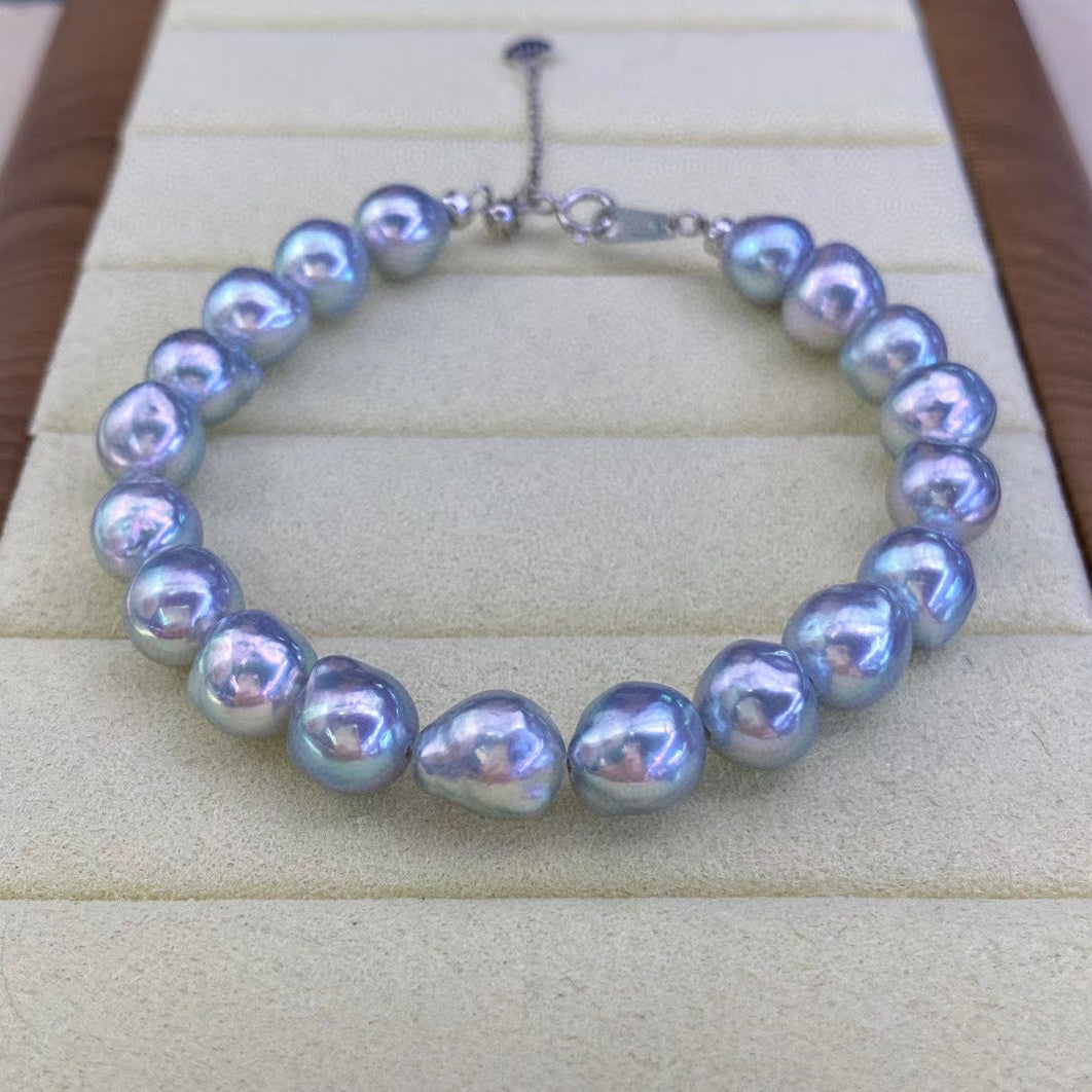High quality silver “blue rose”seawater MADAMA pearls baroque bracelet