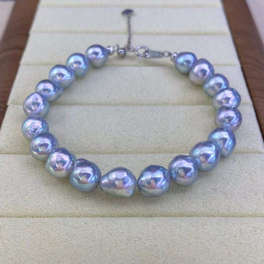 High quality silver “blue rose”seawater MADAMA pearls baroque bracelet