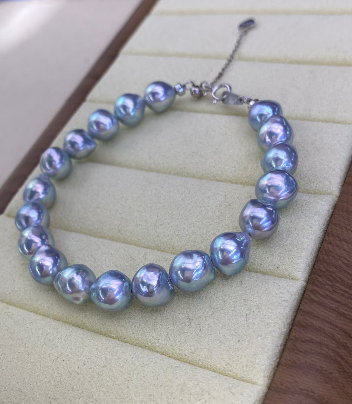 High quality silver “blue rose”seawater MADAMA pearls baroque bracelet
