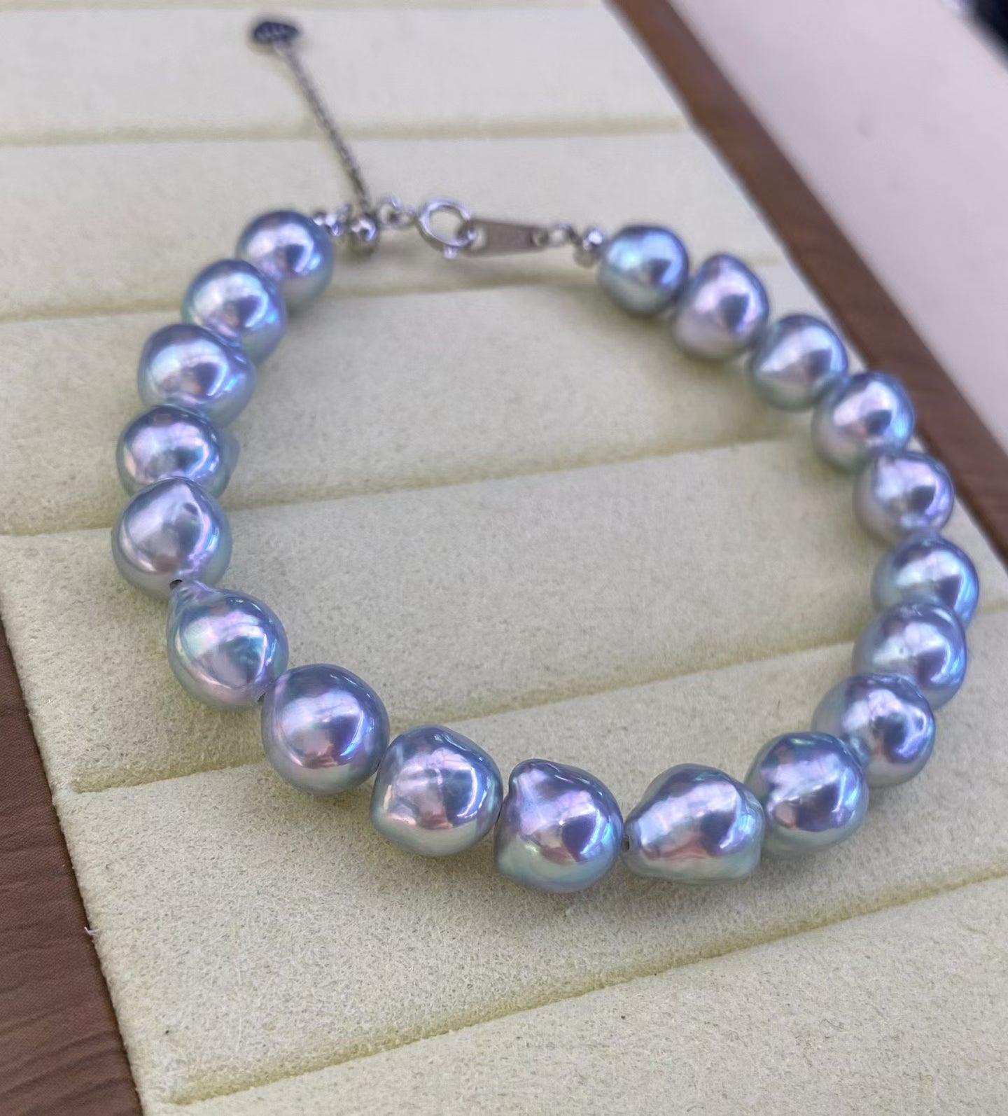 High quality silver “blue rose”seawater MADAMA pearls baroque bracelet
