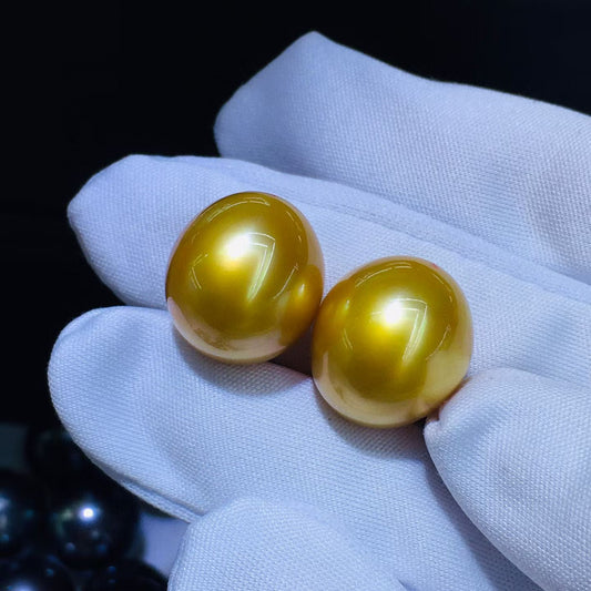 High quality deep gold color teardrop shape Golden southsea pearls loose pair