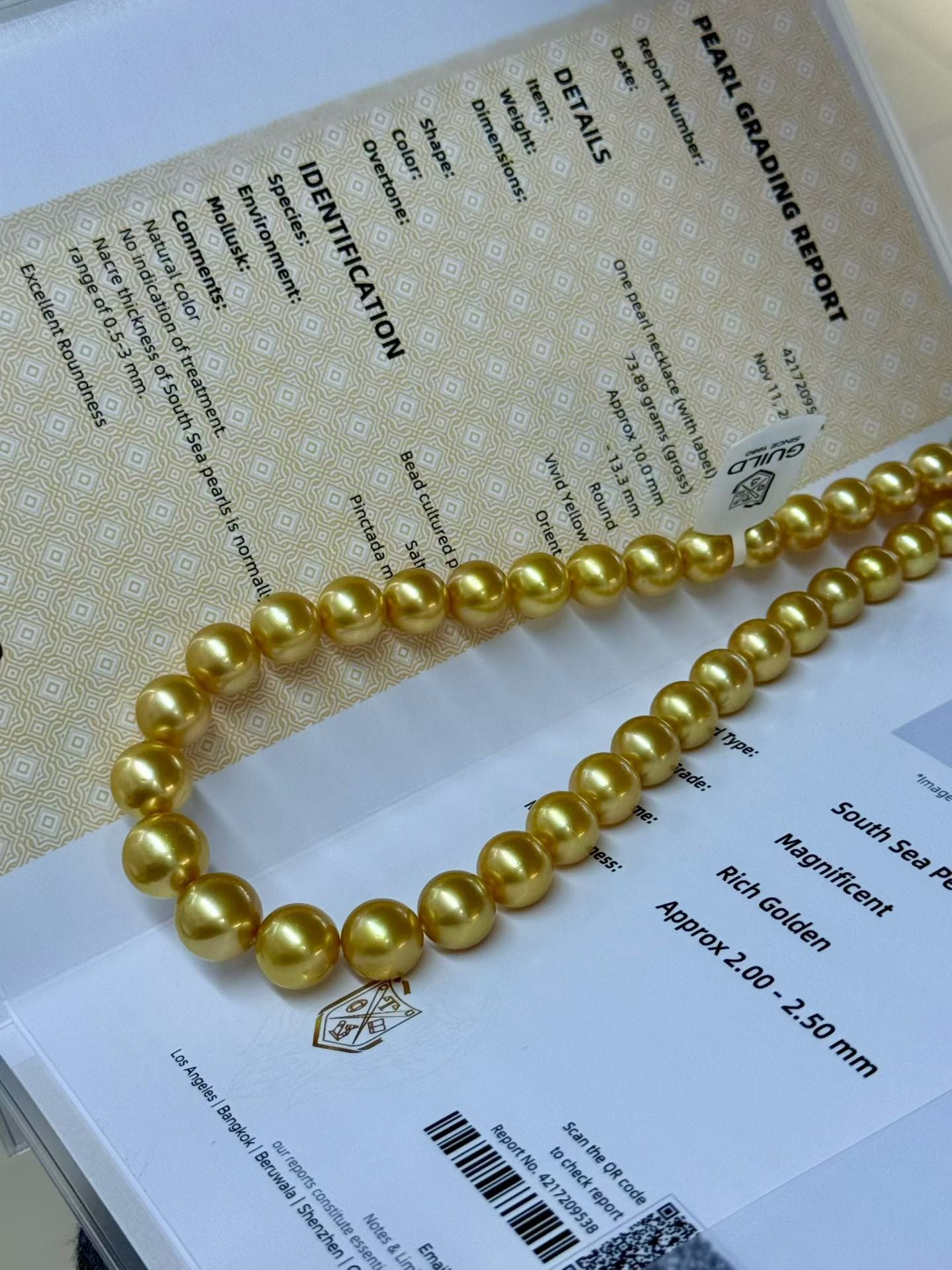 Top quality rich gold color  Golden Southsea pearls necklace