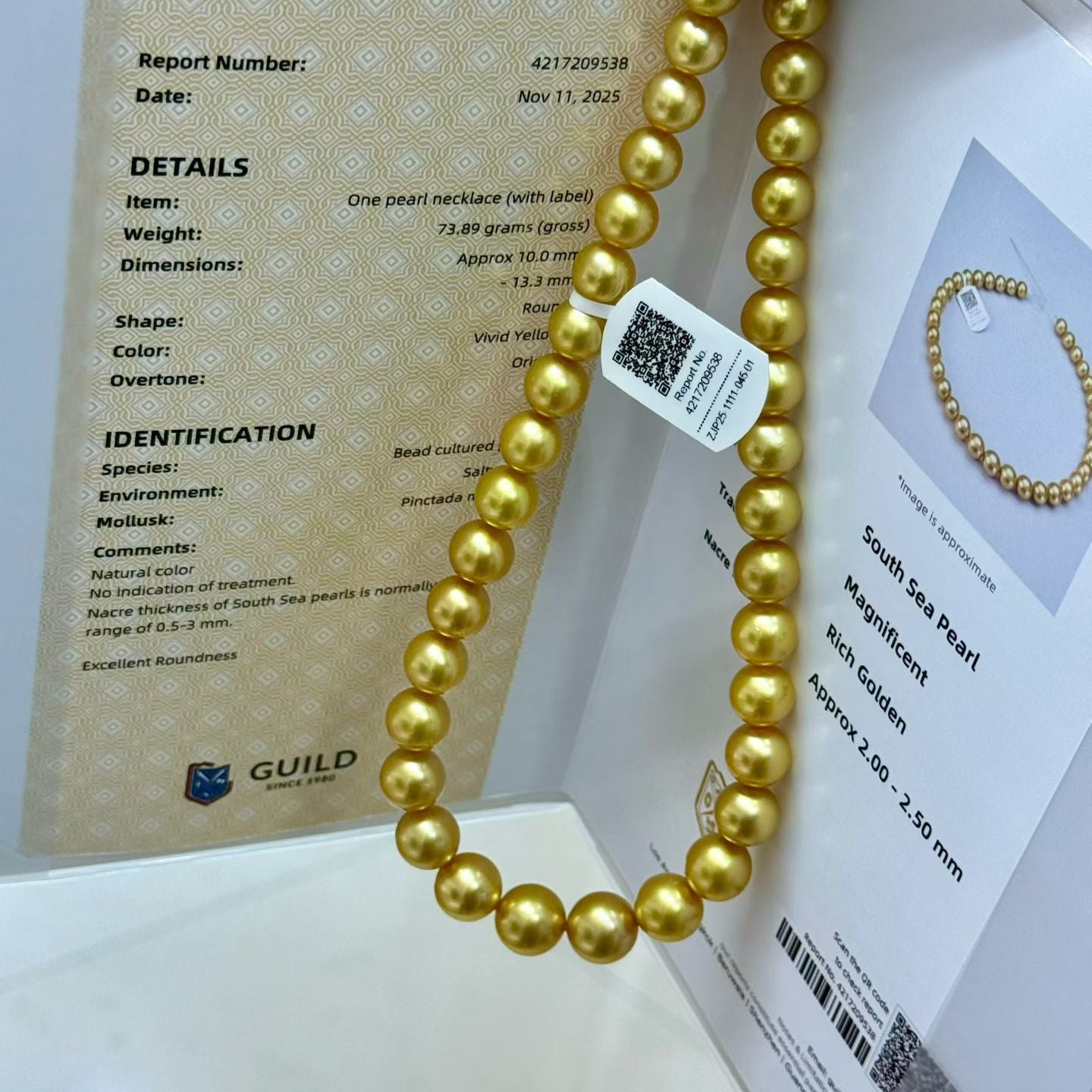 Top quality rich gold color  Golden Southsea pearls necklace