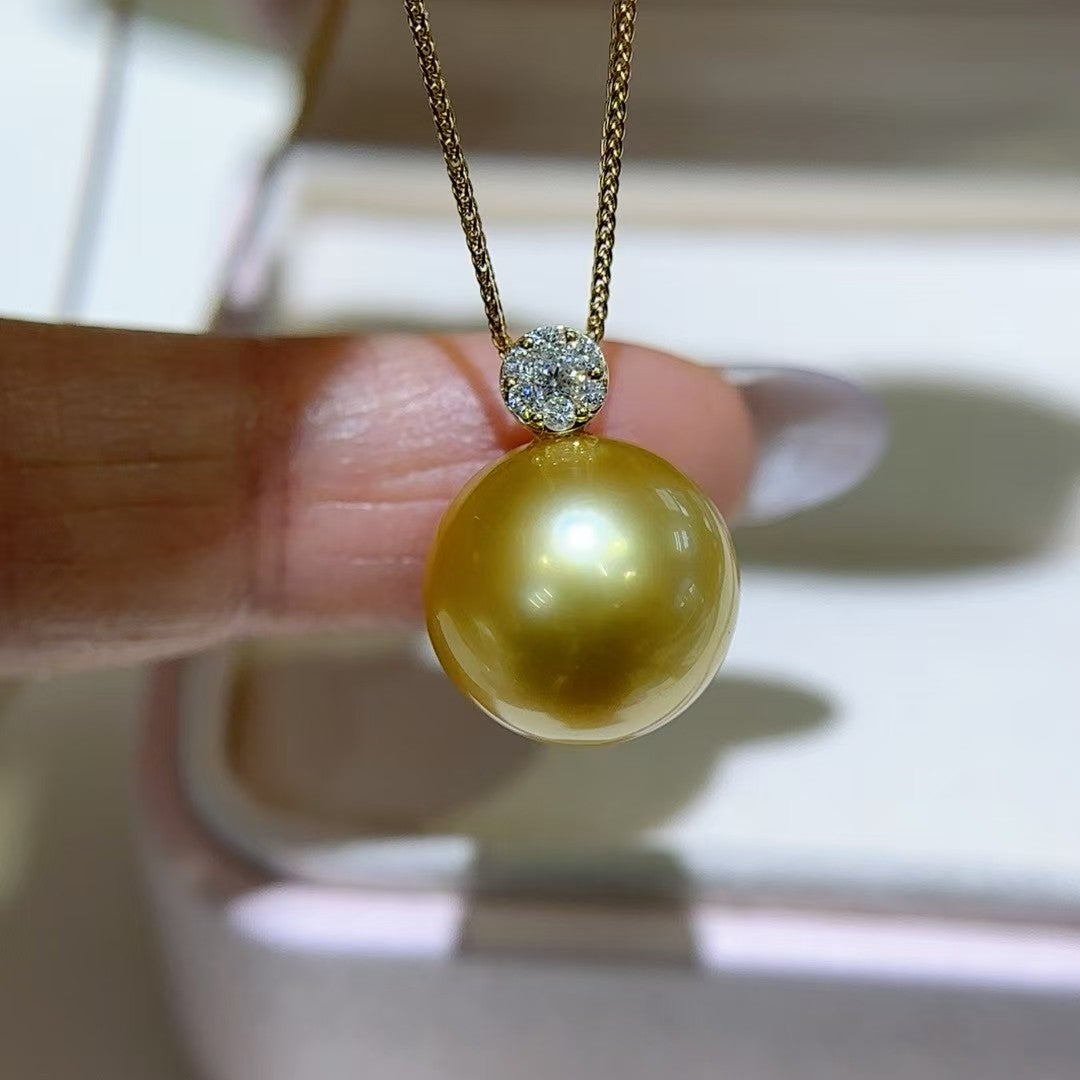 High quality deep gold color Golden southsea pearl pendant