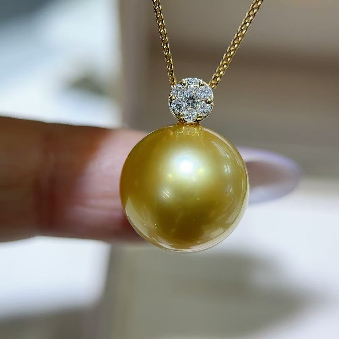 High quality deep gold color Golden southsea pearl pendant