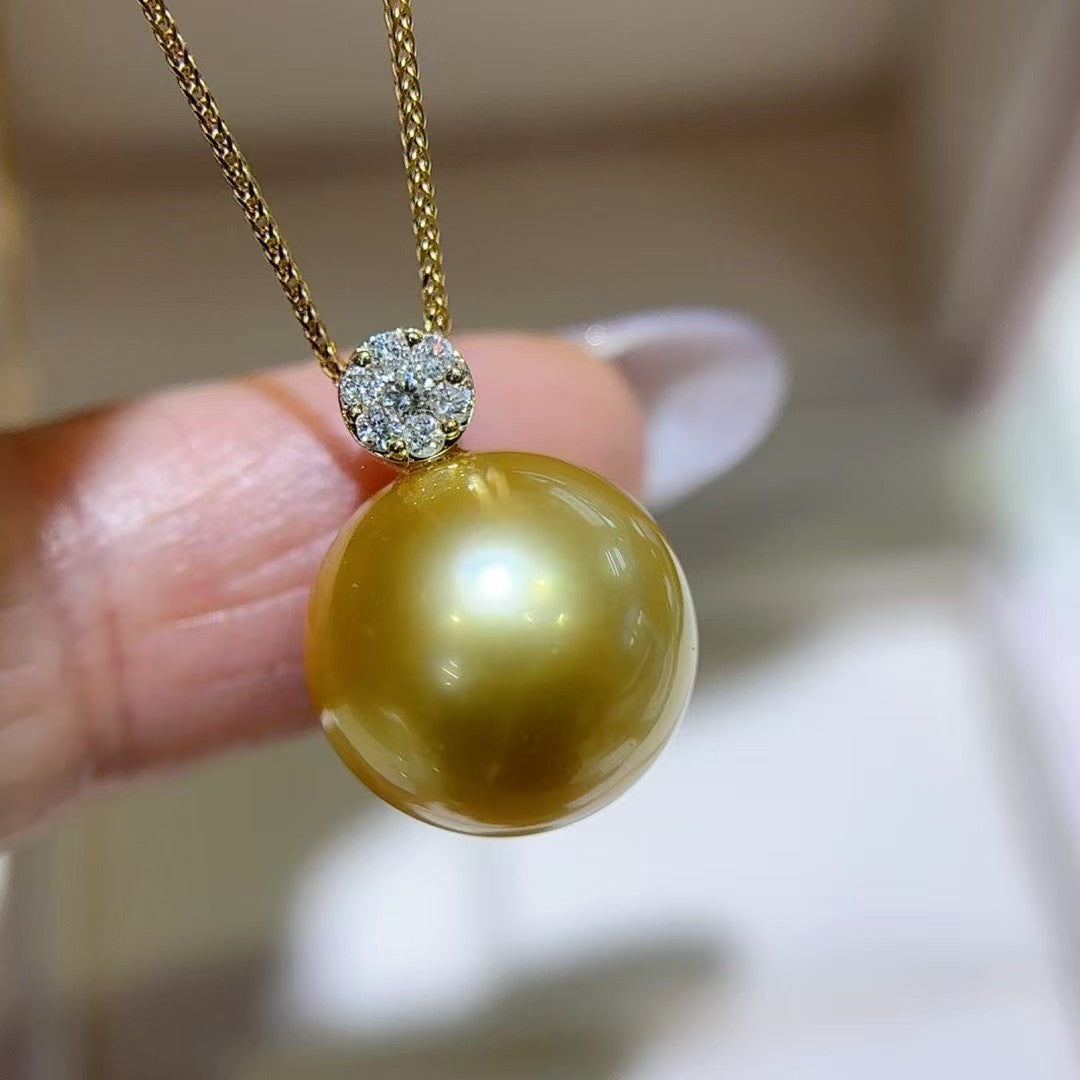 High quality deep gold color Golden southsea pearl pendant