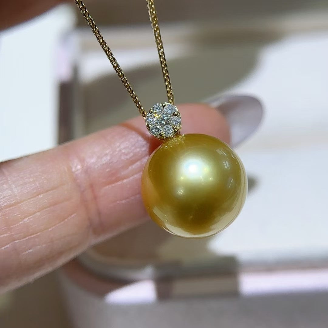 High quality deep gold color Golden southsea pearl pendant