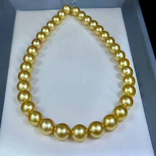 High quality deep gold color Golden southsea pearls necklace