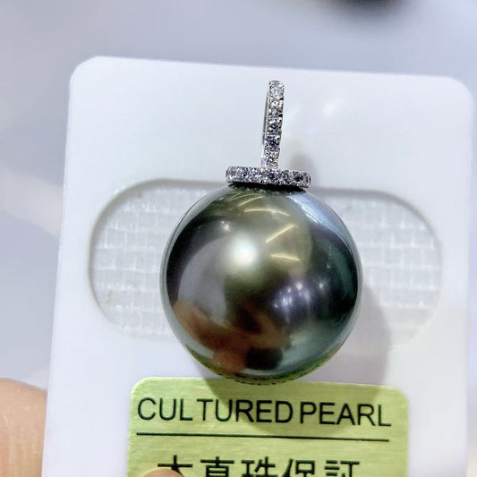 High quality aurora black color Tahitian pearl pendant