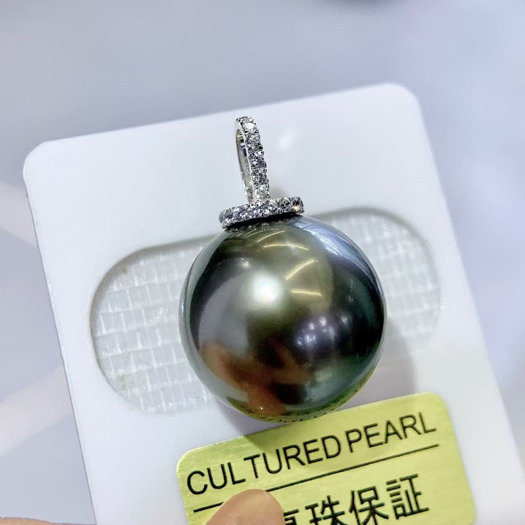 High quality aurora black color Tahitian pearl pendant