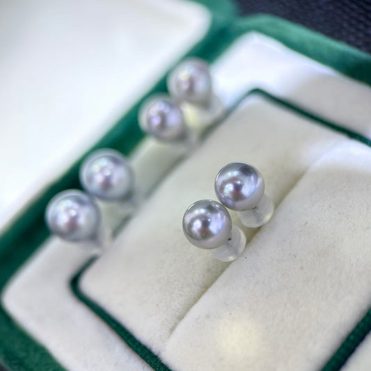 High quality silver blue color seawater MADAMA pearls earrings studs