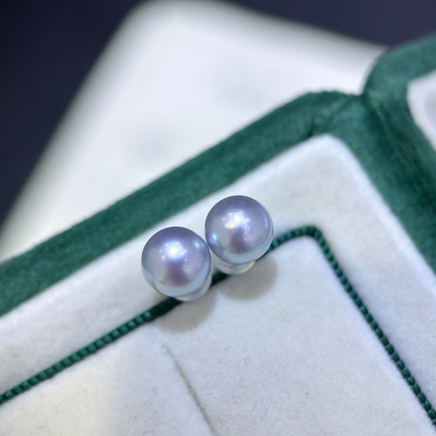 High quality silver blue color seawater MADAMA pearls earrings studs
