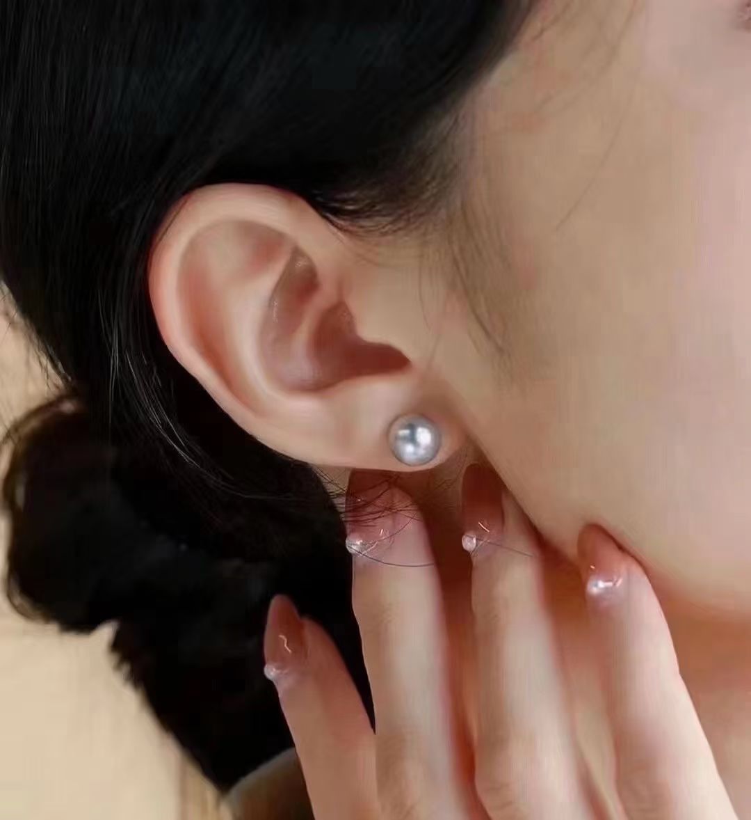 High quality silver blue color seawater MADAMA pearls earrings studs