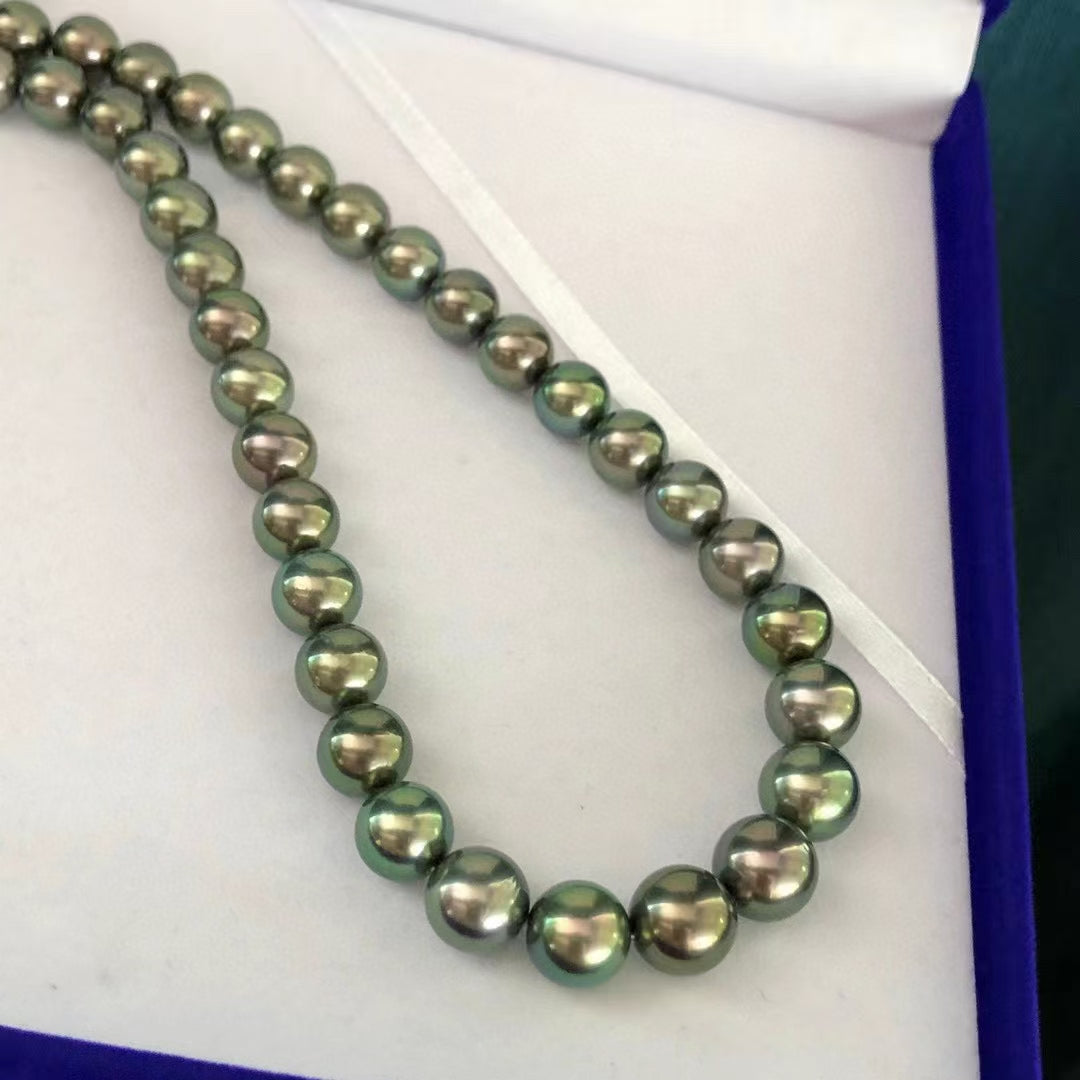 Top quality aurora malachite green color Tahitian pearls necklace