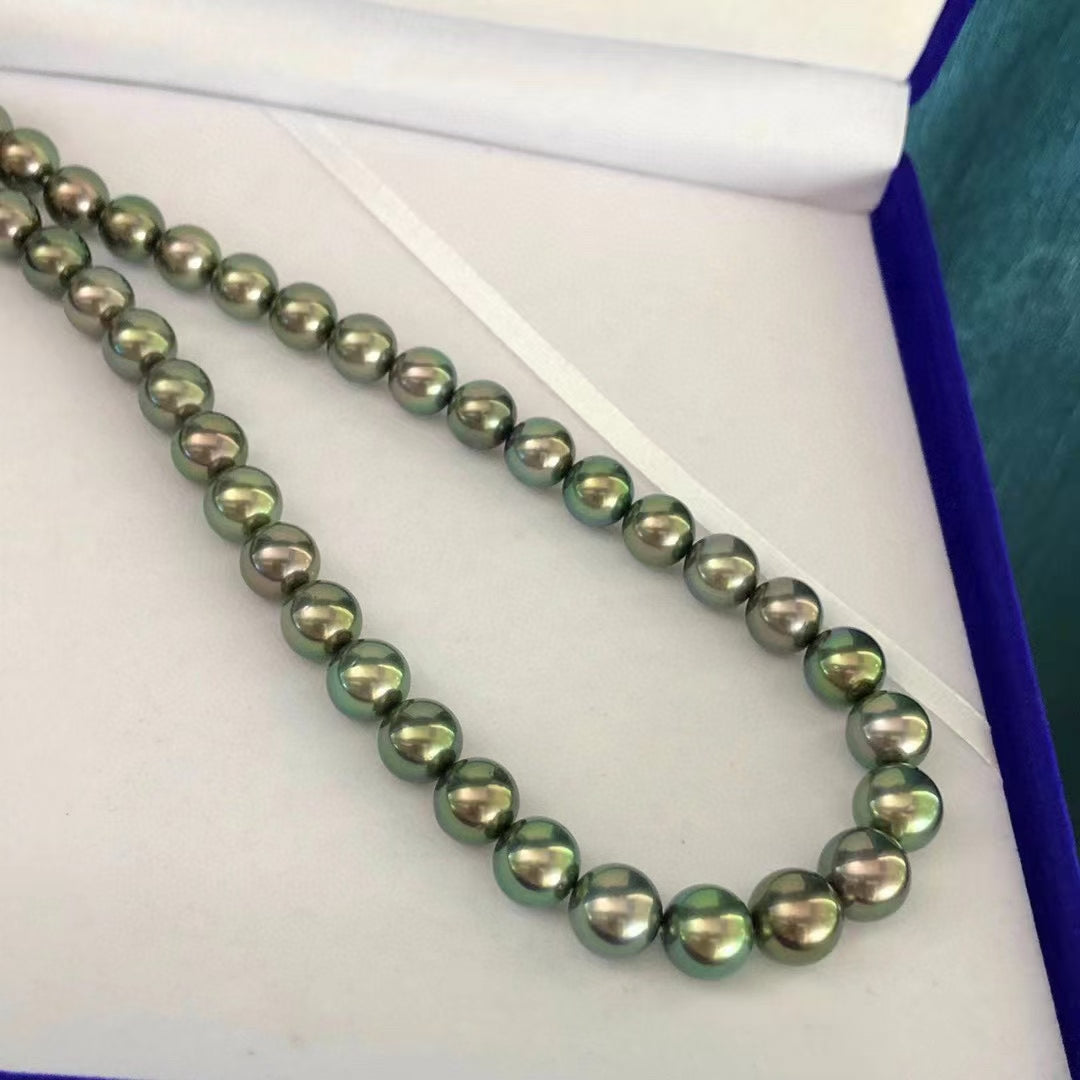 Top quality aurora malachite green color Tahitian pearls necklace