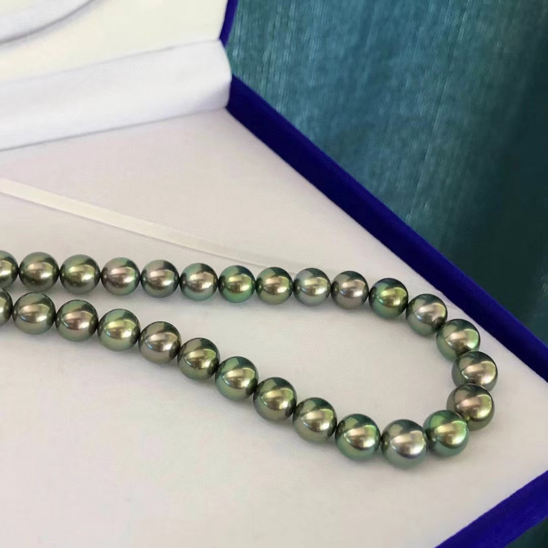 Top quality aurora malachite green color Tahitian pearls necklace