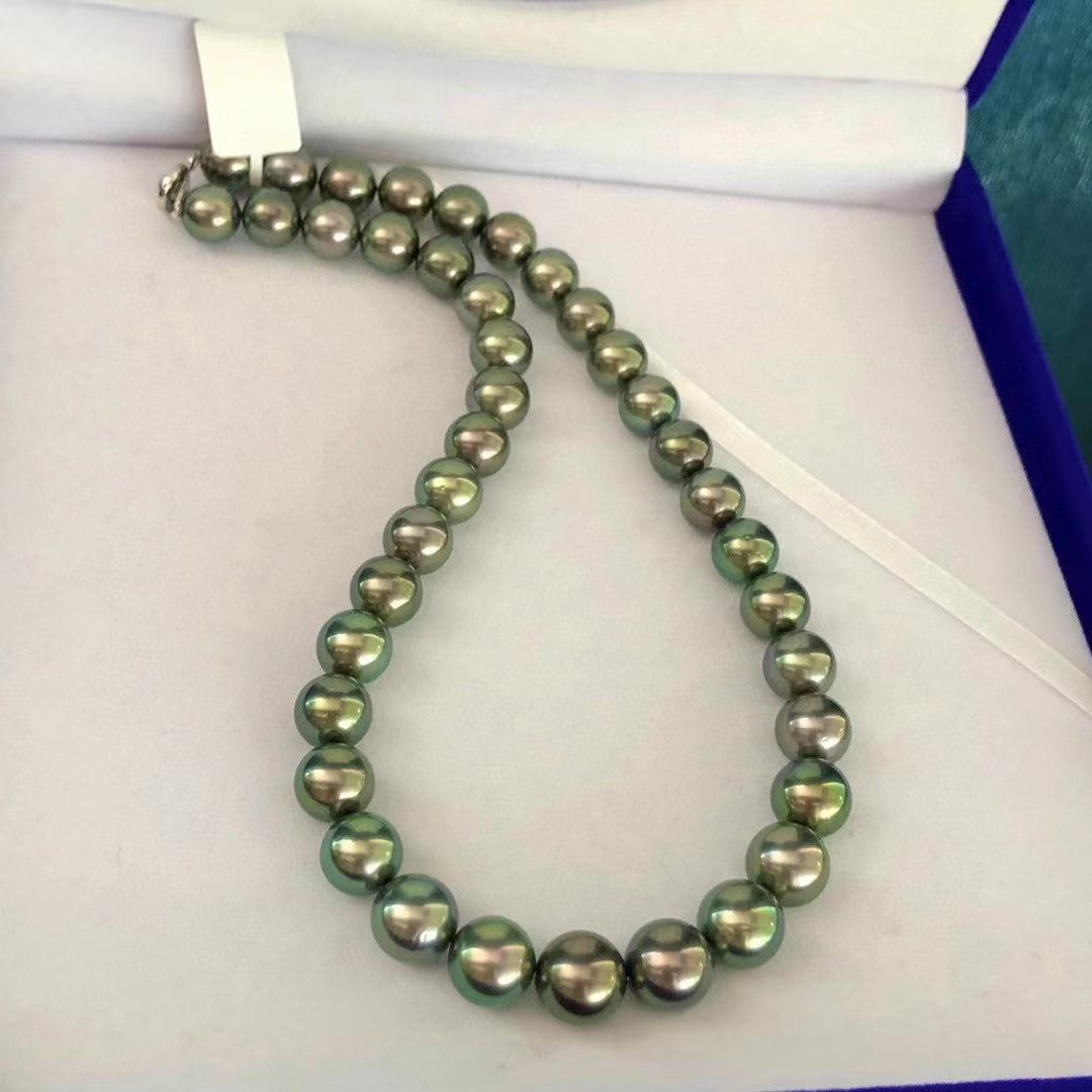 Top quality aurora malachite green color Tahitian pearls necklace