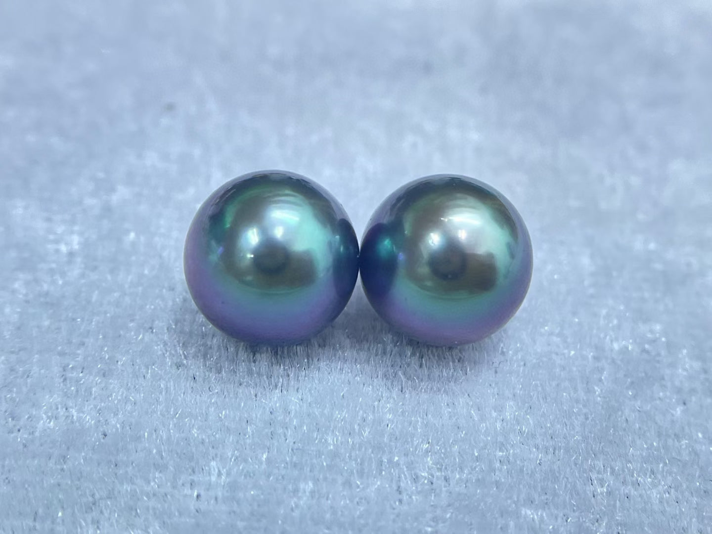 High quality malachite green with purple overtone Tahitian pearls earrings studs