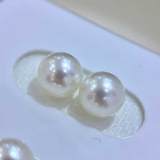 High quality aurora white color seawater akoya pearls earrings studs