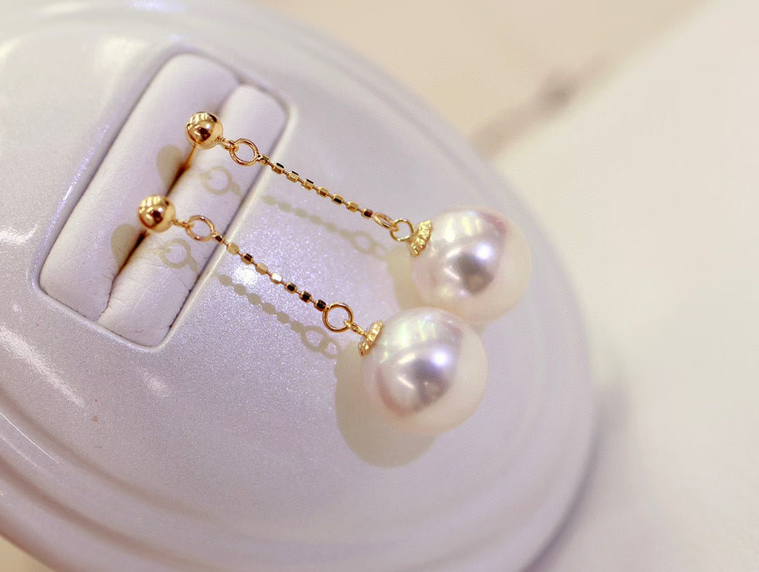 High quality aurora white with pink overtone color Edison pearls earrings