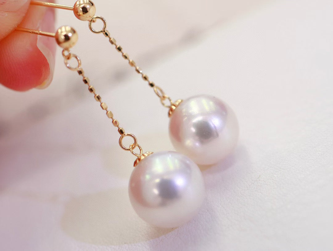 High quality aurora white with pink overtone color Edison pearls earrings