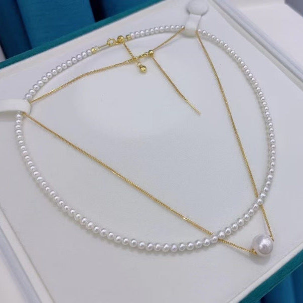 High quality aurora white freshwater pearls baby necklace & Edison pendant a set