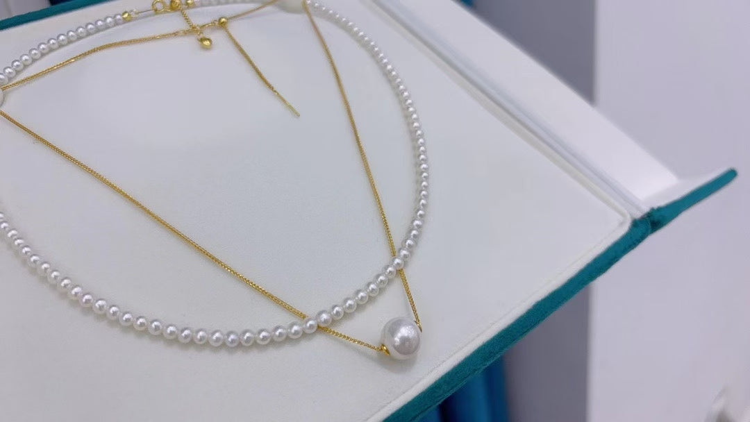 High quality aurora white freshwater pearls baby necklace & Edison pendant a set