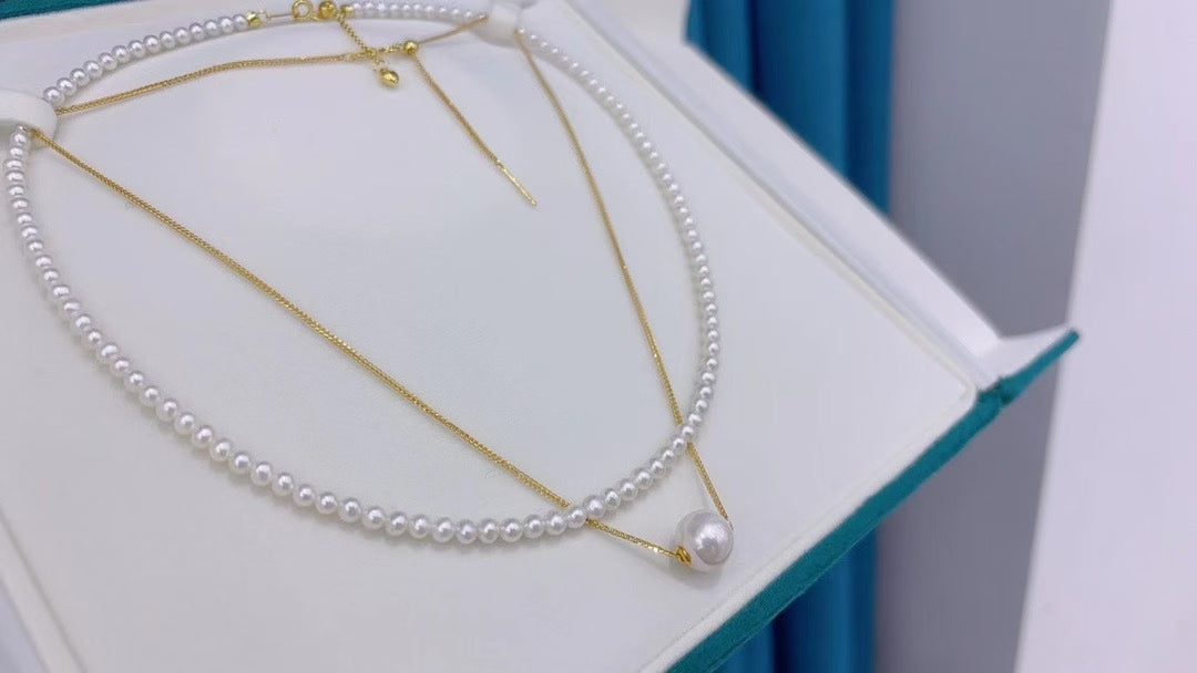 High quality aurora white freshwater pearls baby necklace & Edison pendant a set