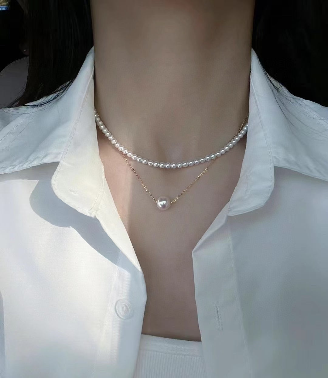 High quality aurora white freshwater pearls baby necklace & Edison pendant a set